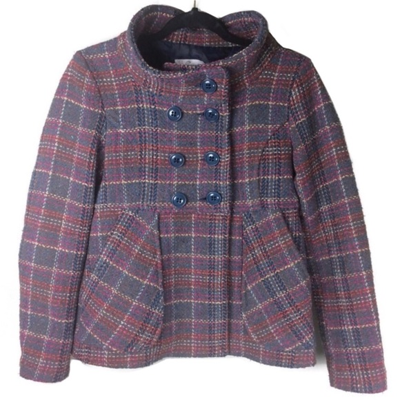 Zara Jackets & Blazers - Zara Plaid Tweed Wool Blend Funnel Neck Button Front Jacket Size Medium